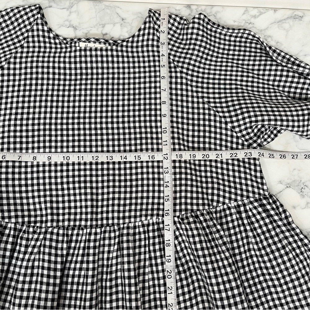 Magic Linen Voluminous Linen Ruffle Sleeve Babydoll Dress Black White Gingham - Picture 10 of 14
